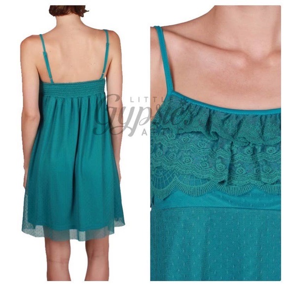 A'reve Teal Babydoll Tulle Tunic Slip Dress - Picture 4 of 10